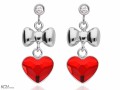 Czerwone wiszące kolczyki kokardka i serce, srebro 925, cyrkonie, kryształy Swarovski® serca