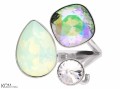 Jasny zielony, opalizujący fioletowo zielony i biały pierścionek, srebro 925, kryształy Swarovski®