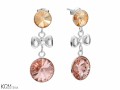 Beżowo różowe wiszące kolczyki oczka z kokardką, kryształy Swarovski®, srebro 925