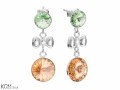 Zielono pomarańczowe wiszące kolczyki oczka z kokardką, kryształy Swarovski®, srebro 925