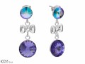 Fioletowo zielone wiszące kolczyki oczka z kokardką, kryształy Swarovski®, srebro 925