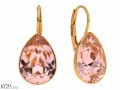 Różowe kolczyki angielskie krople, kryształ Swarovski® kropla, pozłacane srebro 925