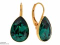 Szmaragdowe kolczyki angielskie krople, kryształ Swarovski® kropla, pozłacane srebro 925