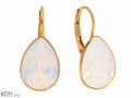 Białe opalizujące kolczyki angielskie krople, kryształ Swarovski® kropla, pozłacane srebro 925