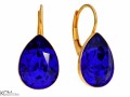 Granatowe kolczyki angielskie krople, kryształ Swarovski® kropla, pozłacane srebro 925