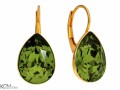 Zielone kolczyki angielskie krople, kryształ Swarovski® kropla, pozłacane srebro 925