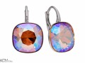 Brązowe błyszczące kolczyki angielskie duże kwadraty, srebro 925, kryształy Swarovski® kwadrat