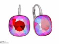 Czerwone błyszczące kolczyki angielskie duże kwadraty, srebro 925, kryształy Swarovski® kwadrat