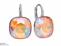 Żółte kolczyki angielskie duże kwadraty, srebro 925, kryształy Swarovski® kwadrat