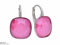 Różowe kolczyki angielskie duże kwadraty, srebro 925, kryształy Swarovski® kwadrat