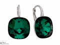 Zielone, szmaragdowe kolczyki angielskie duże kwadraty, srebro 925, kryształy Swarovski® kwadrat