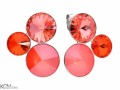 Koralowe kolczyki trzy kryształy, srebro 925, okrągłe kryształy Swarovski®