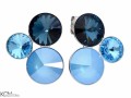 Niebieskie kolczyki trzy kryształy, srebro 925, okrągłe kryształy Swarovski®