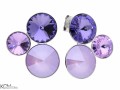 Fioletowe kolczyki trzy kryształy, srebro 925, okrągłe kryształy Swarovski®