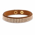Brązowa bransoletka ze skóry alcantara Sparkle z  beżowymi kryształkami