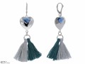 Niebieskie kolczyki chwostki z kryształowym sercem, frędzle, kryształ Swarovski®, srebro 925