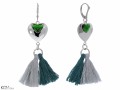 Zielone kolczyki chwostki z kryształowym sercem, frędzle, kryształ Swarovski®, srebro 925