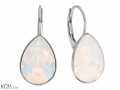Białe opalizujące kolczyki angielskie krople, kryształ Swarovski® kropla, srebro 925
