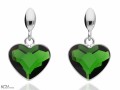 Zielone wiszące kolczyki z dużym sercem, srebro 925, kryształy Swarovski® serce