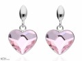 Jasne różowe wiszące kolczyki z dużym sercem, srebro 925, kryształy Swarovski® serce