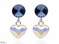 Niebieskie i opalizujące kolczyki wiszące serce i oczko, kryształ Swarovski®, srebro 925