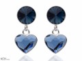 Niebieskie kolczyki wiszące serce i oczko, kryształ Swarovski®, srebro 925
