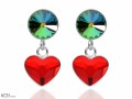Czerwono zielone kolczyki wiszące serce i oczko, kryształ Swarovski®, srebro 925