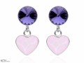 Różowe i fioletowe kolczyki wiszące serce i oczko, kryształ Swarovski®, srebro 925