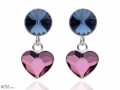 Niebieskie i różowe kolczyki wiszące serce i oczko, kryształ Swarovski®, srebro 925