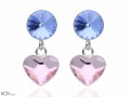 Niebieskie i różowe kolczyki wiszące serce i oczko, kryształ Swarovski®, srebro 925