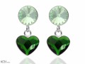 Zielone kolczyki wiszące serce i oczko, kryształ Swarovski®, srebro 925