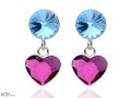 Różowo niebieskie kolczyki wiszące serce i oczko, kryształ Swarovski®, srebro 925
