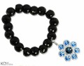 Niebieska i czarna bransoletka z koralików i duża zawieszka kwiat, kryształy Swarovski®, srebro 925
