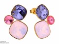 Różowe kolczyki trzy kryształy, pozłacane srebro 925, kryształy Swarovski®
