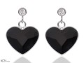 Czarne kolczyki z cyrkoniami i dużym sercem, srebro 925, kryształy Swarovski® serce, cyrkonie
