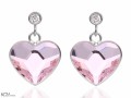 Różowe kolczyki z cyrkoniami i dużym sercem, srebro 925, kryształy Swarovski® serce, cyrkonie