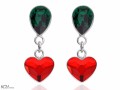 Zielone i czerwone wiszące kolczyki kropla i serce, kryształ Swarovski®, srebro 925