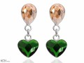 Beżowe i zielone wiszące kolczyki kropla i serce, kryształ Swarovski®, srebro 925