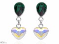 Zielone i opalizujące wiszące kolczyki kropla i serce, kryształ Swarovski®, srebro 925