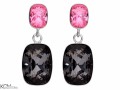 Czarne i różowe wiszące kolczyki prostokąty, srebro 925, kryształy Swarovski®