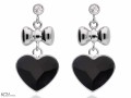Czarne wiszące kolczyki kokardka i duże serce, srebro 925, cyrkonie, kryształy Swarovski® serca