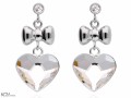 Białe wiszące kolczyki kokardka i duże serce, srebro 925, cyrkonie, kryształy Swarovski® serca