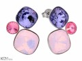 Różowe kolczyki trzy kryształy, srebro 925, kryształy Swarovski®