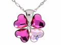 Różowy naszyjnik, wisiorek koniczyna,  z kryształami Swarovski® serce, srebro 925