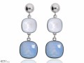 Błękitne, opalizujące wiszące kolczyki kwadraty, srebro 925, kryształy Swarovski® kwadrat