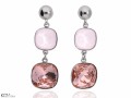 Różowe wiszące kolczyki kwadraty, srebro 925, kryształy Swarovski® kwadrat