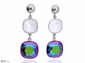 Metaliczne zielone i niebieskie wiszące kolczyki kwadraty, srebro 925, kryształy Swarovski® kwadrat