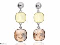 Beżowe i żółte wiszące kolczyki kwadraty, srebro 925, kryształy Swarovski® kwadrat