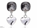 Czarne i białe wiszące kolczyki kwadraty i serca , srebro 925, kryształy Swarovski® kwadrat, serce
