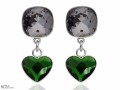 Czarne i zielone wiszące kolczyki kwadraty i serca , srebro 925, kryształy Swarovski® kwadrat, serce